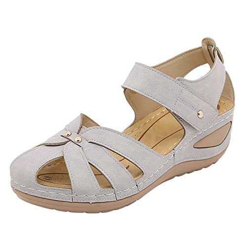 DUJEFF Sandalen Damen Sommer,Sandaletten Damen Plateau Keilabsatz Sandale Klettverschluss Schuhe Bohemian Blumen Sandaletten Hohle Peep Toe Sommerschuhe Sommer Casual Outdoorschuhe Strandschuhe von DUJEFF