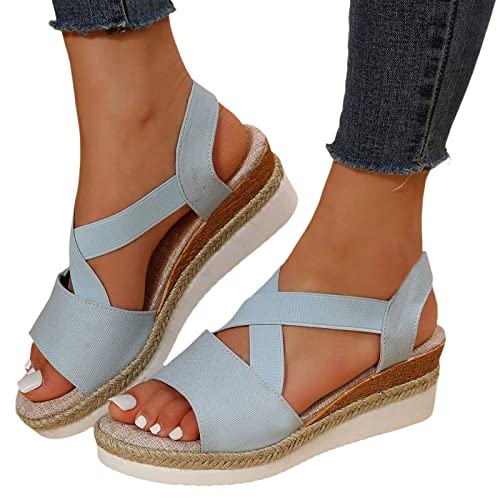 DUJEFF Sandalen Damen Sommer,Sandaletten Damen Plateau Keilabsatz Sandale Schleife Schuhe Riemchen Sandaletten Fischmaul Peep Toe Sommerschuhe Sommer Casual Abendschuhe Strandschuhe Freizeitschuhe von DUJEFF