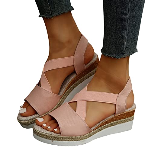 DUJEFF Sandalen Damen Sommer,Sandaletten Damen Plateau Keilabsatz Sandale Schleife Schuhe Riemchen Sandaletten Fischmaul Peep Toe Sommerschuhe Sommer Casual Abendschuhe Strandschuhe Freizeitschuhe von DUJEFF