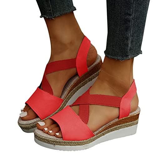 DUJEFF Sandalen Damen Sommer,Sandaletten Damen Plateau Keilabsatz Sandale Schleife Schuhe Riemchen Sandaletten Fischmaul Peep Toe Sommerschuhe Sommer Casual Abendschuhe Strandschuhe Freizeitschuhe von DUJEFF