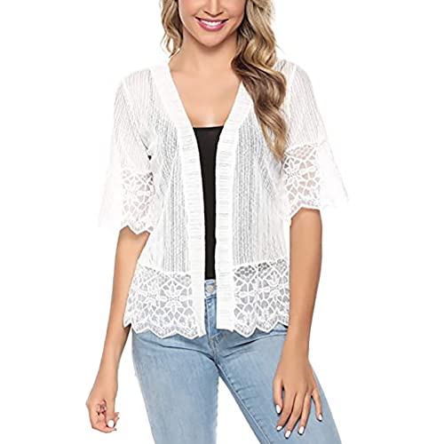 DUJEFF Tshirt Damen,Strickjacke Damen Halbarm Chiffon Bolero Jäckchen Offen Front Sommerjacken Einfarbig Dünn offener Vorderseite Cardigan Sommer Casual Leicht Oberteile Vertuschung von DUJEFF