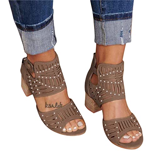 Sandalen Damen Sommer,Sandaletten Damen Blockabsatz Keilabsatz Sandale Absatz Schuhe Ausgehöhlt Atmungsaktive Sandaletten Peep Toe Sommerschuhe Sommer Casual Abendschuhe Outdoorschuhe Freizeitschuhe von DUJEFF