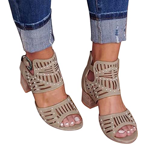 Sandalen Damen Sommer,Sandaletten Damen Blockabsatz Keilabsatz Sandale Absatz Schuhe Ausgehöhlt Atmungsaktive Sandaletten Peep Toe Sommerschuhe Sommer Casual Abendschuhe Outdoorschuhe Freizeitschuhe von DUJEFF