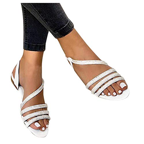 Sandalen Damen Sommer,Sandaletten Damen Flach Sandale Bohemian Schuhe Strass Riemchen Sandaletten Peep Toe Sommerschuhe Casual Sommer Atmungsaktive Outdoorschuhe Strandschuhe von DUJEFF