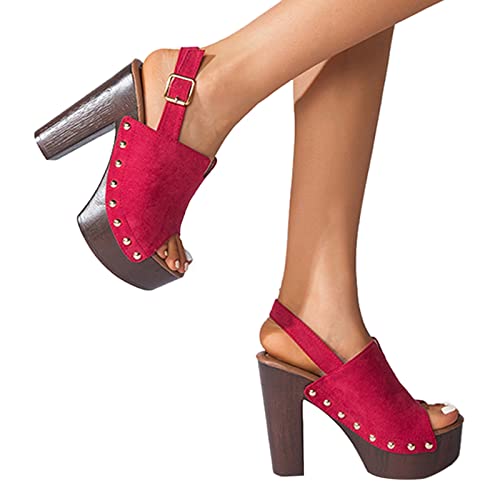 Sandalen Damen Sommer,Sandaletten Damen High Heel Blockabsatz Sandale Plateau Keilabsatz Schuhe Riemchen Sandaletten Peep Toe Sommerschuhe Sommer Casual Abendschuhe Outdoorschuhe Freizeitschuhe von DUJEFF