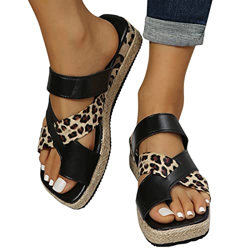 Sandalen Damen Sommer,Sandaletten Damen Plateau Keilabsatz Rutschfest Sandale Espadrilles Schuhe Cross Strap Sandaletten Zehe Ring Gladiator Peep Toe Sommerschuhe Casual Strandschuhe Hausschuhe von DUJEFF