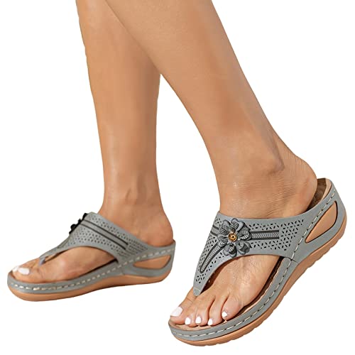 Sandalen Damen Sommer,Sandaletten Damen Plateau Keilabsatz Sandale Bohemian Blumen Schuhe Flip Flop Sandaletten Zehentrenner Peep Toe Sommerschuhe Strandschuhe Casual Sommer Freizeitschuhe von DUJEFF