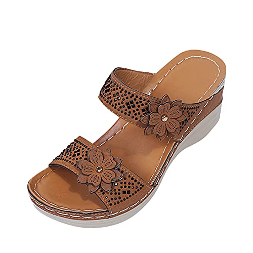 Sandalen Damen Sommer,Sandaletten Damen Plateau Keilabsatz Sandale Bohemian Schuhe Strass Blumen Sandaletten Peep Toe Sommerschuhe Casual Sommer Strandschuhe Freizeitschuhe von DUJEFF