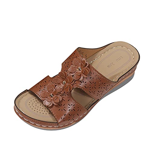 Sandalen Damen Sommer,Sandaletten Damen Plateau Keilabsatz Sandale Bohemian Schuhe Strass Blumen Sandaletten Peep Toe Sommerschuhe Casual Sommer Strandschuhe Freizeitschuhe von DUJEFF