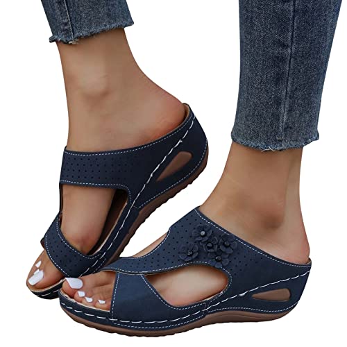 Sandalen Damen Sommer,Sandaletten Damen Plateau Keilabsatz Sandale Bohemian Strass Blumen Schuhe Plattform Sandaletten Peep Toe Sommerschuhe Casual Atmungsaktive Outdoorschuhe Strandschuhe von DUJEFF