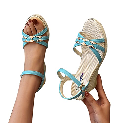 Sandalen Damen Sommer,Sandaletten Damen Plateau Keilabsatz Sandale Cross Strap Riemchen Schuhe Fischmaul Sandaletten Peep Toe Lässig Sommerschuhe Sommer Outdoorschuhe von DUJEFF