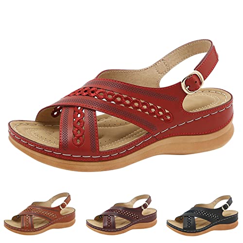 Sandalen Damen Sommer,Sandaletten Damen Plateau Keilabsatz Sandale Cross Strap Schuhe Bequem Riemchen Sandaletten Peep Toe Sommerschuhe Sommer Casual Strandschuhe Freizeitschuhe von DUJEFF