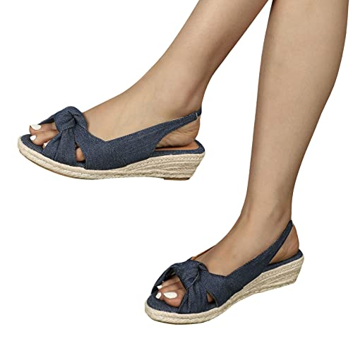 Sandalen Damen Sommer,Sandaletten Damen Plateau Keilabsatz Sandale Espadrilles Schuhe Schleife Sandaletten Fischmaul Peep Toe Sommerschuhe Sommer Casual Strandschuhe Freizeitschuhe von DUJEFF