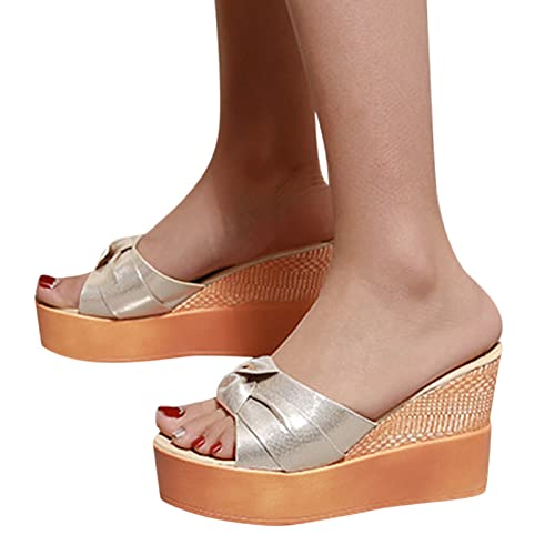 Sandalen Damen Sommer,Sandaletten Damen Plateau Keilabsatz Sandale Plattform Flip Flops Schuhe Fischmaul Sandaletten Peep Toe Sommerschuhe Sommer Casual Strandschuhe Hausschuhe Freizeitschuhe von DUJEFF