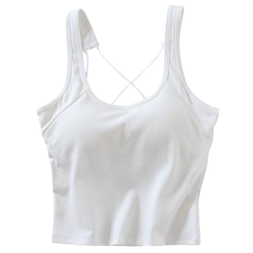 Unterhemden Damen, Damen Unterhemd BH-Hemd Basic Racerback Ärmellose Verstellbare Spaghettiträger Tank Tops mit Integriertem BH Ohne Bügel Cami Tanks Stretch eng Top Fit Shirts Hemd Fitting Yoga BH von DUJEFF