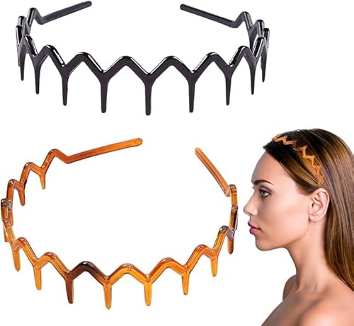 DUJIAOSHOU 2 Stück Zick Zag Schwarz Kunststoff Haifischzahn Haar für Damen Herren Haifischzahn Stirnband & Haarband 1 Schwarz + 1 Braun von DUJIAOSHOU