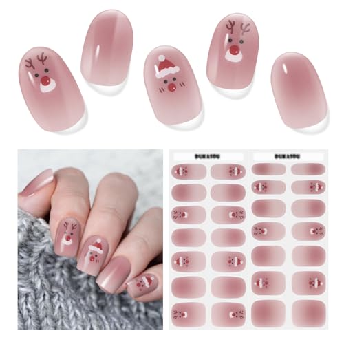 Christmas Nagelfolie UV Härtend - 28 Stück Nagelsticker UV Gel Nagelfolien Selbstklebend Nail Sticker Nagellackstreifen Gel-Nagelaufkleber Christmas Art Stickers DIY für Damen Mädchen von DUKASOU