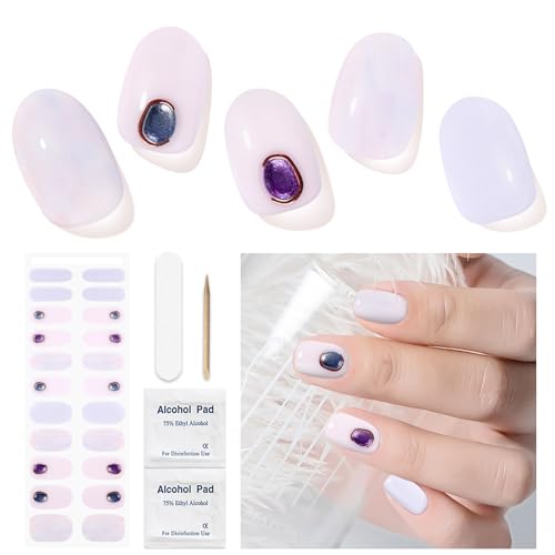 Gelnägel zum Aufkleben - 22 Stück Nagelfolie French Gel Nail Strips Nagelfolien Selbstklebend Nail Art Sticker for Wedding Gel Nagelfolie Inklusive Prep Pads, Nagelfeile und Holzstäbchen von DUKASOU