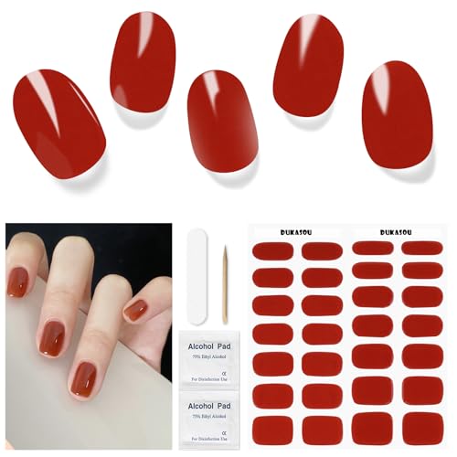 Nagelfolie UV Härtend - 28 Stück Nagelsticker Röte UV Gel Nagelfolien Selbstklebend Halloween Nail Sticker Nagellackstreifen Gel-Nagelaufkleber Herbst Art Stickers DIY für Damen（Karamell-Macchiato） von DUKASOU