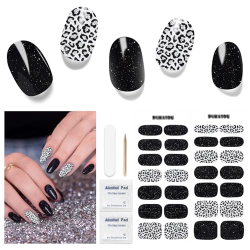 Nagelfolie UV Härtend -28 Stück Halb ausgehärtete Gel Nagelstreifen Halloween Nail Sticker Nagelfolien Selbstklebend, Long Lasting Art Stickers DIY für Damen Mädchen (Black) von DUKASOU