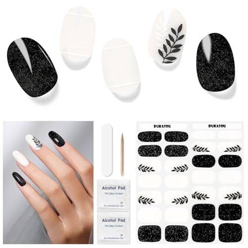 Nagelfolie UV Härtend -28 Stück Halb ausgehärtete Gel Nagelstreifen, Schwarz weiß Halloween Nail Sticker,Nagelfolien Selbstklebend, Langlebig Art Stickers DIY für Damen Mädchen von DUKASOU