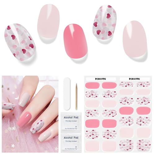 Nagelfolie UV Härtend - 28 Stück Valentinstag Nagelsticker UV Gel Nagelfolien Selbstklebend Nail Sticker Nagellackstreifen Gel-Nagelaufkleber in Salonqualität Art Stickers DIY für Valentinstag (Herz) von DUKASOU