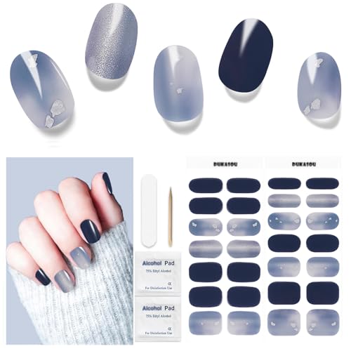 Nagelfolie UV Härtend - 28 Stück Selbstklebende Nagelfolien UV Gel Strips Herbst Nail Sticker in Salonqualität Art Stickers Weihnachten Lang Anhaltende Gel-Nagelaufkleber (Nebelblau) von DUKASOU