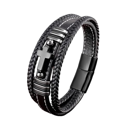 Armband Herren,Herren-Lederarmbänder In Schwarz, Mehrlagiges Handgefertigtes Geflochtenes Kreuz-Lederarmband Aus Natürlicher Jade, Luxuriöses Manschettenarmband, Geschenk für Männer, Jungen, Ih von DUKOU