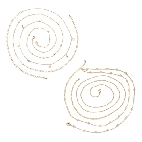 2 Stück Bauchkette, Körperketten Verstellbar Bauchkette Gold Set für Frauen Mädchen von DULFAX