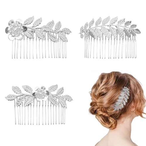 3 Stück Goldene Haarkämme Elegant glatte Legierung Blatt Haarschmuck für Damen Schön und charmant Einfach zu bedienen, Haarkämme Hochzeit Haarschmuck für Frauen und Mädchen von DULFAX