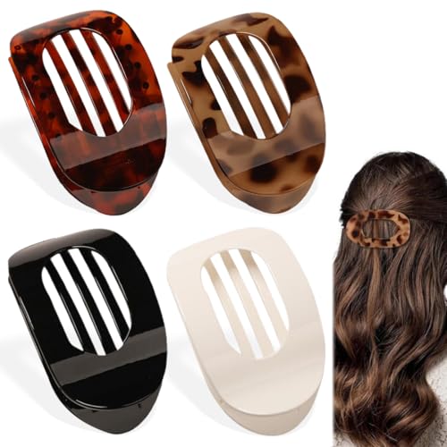 4 Stück flache Haarklammern für Damen, starker Halt Frauen-Haarspangen Damen, hochglänzende große Haarklammer für dünnes und dickes Haar, bequeme gebogene flache Clips 4 Stück flache Haarklammern für Damen, starker Halt Frauen-Haarspangen Damen, hochglänzende große Haarklammer für dünnes und dickes Haar, bequeme gebogene flache Clips von DULFAX