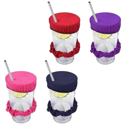 Cap Scrunchie Haarband Drink Cover, 4 Stück Haarband Drink Cover, Wiederverwendbare Becherabdeckung mit Strohhalmloch, Getränke-Spiking-Prävention, Antidrogen Glasschutz, Getränkeschutz für Frauen von DULFAX