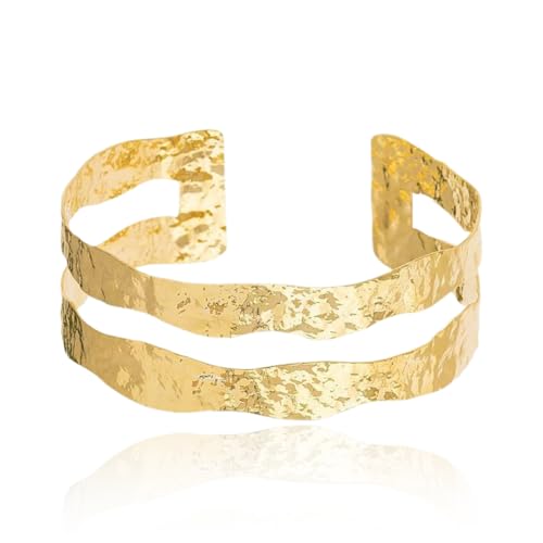 Goldener Damen-Armreif mit Teardrop-Design – Gehämmert, Chunky Manschettenarmband, Offene Unregelmäßige Aussage, Goldene Manschette, Modeschmuck von DULFAX