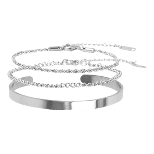 Silber Armband Herren Edelstahl Armreif MäNner Armband Herrenarmband Schmuck Set Men Bracelet Mens Jewellery Geschenke, 3 Stücke von DULFAX