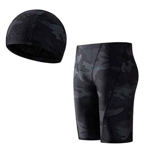 DULSPUE Badehose Herren eng,Badehose Herren kurz,Herren Badehose,Badehosen für Herren,Badekappe Herren,Badehose Herren, Badekappen-Set, Boxer-Badehose, atmungsaktiv, locker (Größe 3XL) von DULSPUE