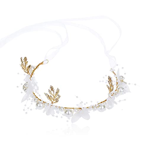 DULSPUE Blumenhaarschmuck für Bräute - Mädchen Haar Braut Haarteil Reben Strass Damen Braut Stirnband Zweig Krone Stirnband Blume Sommer Strand Stirnband Braut und Brautjungfer Zubehör mit Band von DULSPUE