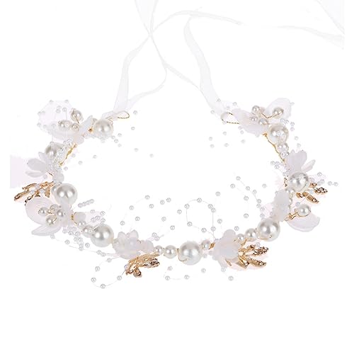 DULSPUE Haarschmuck Kommunion Mädchen,Prinzessin Weiße Blume Kopfschmuck Perlen Haarkleid Kristall Braut Hochzeit Haarschmuck Kommunion für Mädchen von DULSPUE