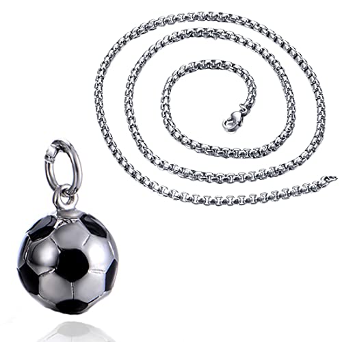 DULSPUE Kette für jungs - Fußball Halskette Edelstahl Fußball Charm Halskette Kette Fußball Anhänger Geschenke für Mädchen Jungen Kinder Unisex Schmuck mit Kette Fußball Anhänger Halskette von DULSPUE