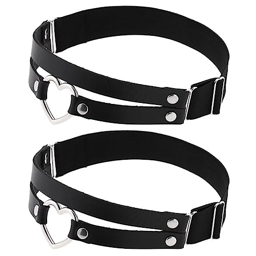 DULSPUE Leder Strumpfband - 2 Stück Oberschenkel Ring Harness Suspender Gothic Strapsbänder Bein Ring Geschirr Verstellbares Gummiband Punk PU Beingeschirr Gürtel Herz Strumpfbänder Doppelschicht von DULSPUE