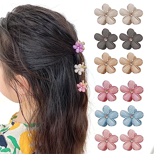 DULSPUE blumen haarklammerm,12 Stück Mini Diamant Haarspangen,Kleine Haarspangen Blumen-Haarspangen Haarschmuck für Damen, Mädchen,süße Mini-Haarspangen,Haarspangen für Foto,Alltag,Hochzeit von DULSPUE