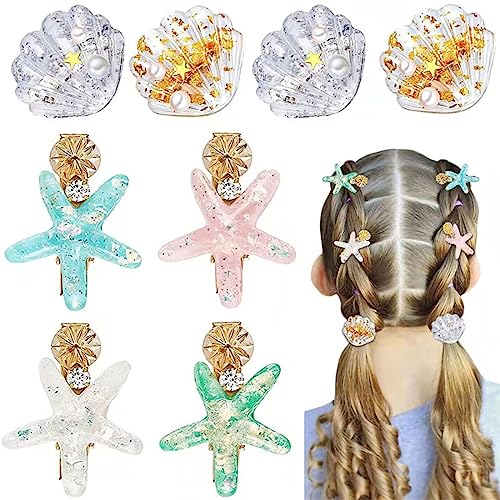 DULSPUE haarklammer,haarspangen damen,haarspangen mädchen,haarschmuck mädchen,baby haarspangen,haarspangen baby,Haarschmuck für Kinder,8 Stück Muschel-Seestern-Haarspangen-Haar-Accessoires von DULSPUE