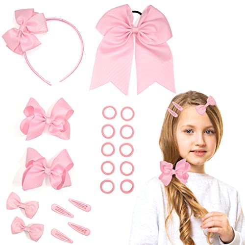 DULSPUE haarklammer,haarspangen mädchen,haarschmuck mädchen,butterfly clips,baby haarspangen,haarspangen baby,Rosa Schleife Haarspange Stirnband Haarseil Set (20 Stück) von DULSPUE