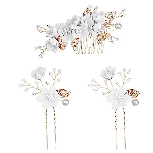 DULSPUE haarschmuck hochzeit - 3 pcs Stück Haarschmuck Hochzeit, Kristall Perlen Brautschmuck Haarkamm U-förmig Braut Haarnadeln für Frauen Mädchen, Mädchen Party Accessoire haarschmuck gold von DULSPUE