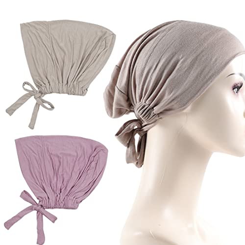 DULSPUE muslimische Kleider Damen,Hijab,Kopftuch Damen Sommer,Kopftuch Damen,Hijab Kleid,Baumwolle elastische Bandage Bandana Base Cap verstellbare kleine Cap Cap (2 Stück) von DULSPUE