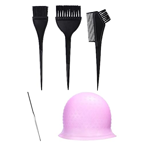 DULSPUE strähnchenhaube, strähnenhaube,strähnenfolie, blondierungspulver set, strähnchen set,Färben Haarekappe mit Hair Hook Und Haarfärbe-Pinsel,für Frauen Mädchen Färben von Haaren（Rosa） von DULSPUE