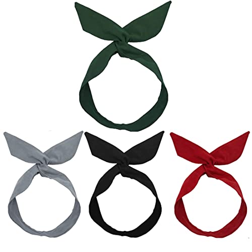 Haarband damen - 4 Stücke Haarreif mit Schleife Vintage, Kopfband Frauen Haarreifen Damen Haarband Bow Haarband Draht Retro Stirnband Haarband mit Draht Einfarbig Damen Draht Biegbares Haarband von DULSPUE