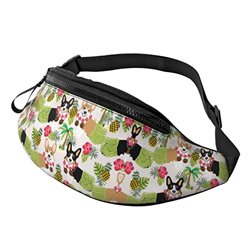 Bauchtasche mit Sonnenblumen-Blumenmuster, Schmetterlinge, für Herren und Damen, verstellbare Träger für Freizeit, Reisen, Wandern, Laufen, Outdoor-Sport, Tropische Blume und Corgi, Einheitsgröße von DULZAN