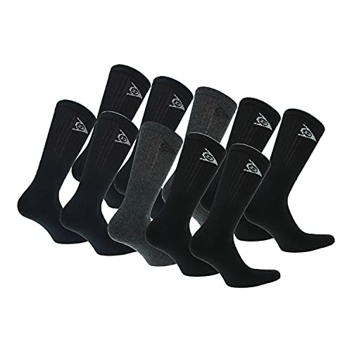 DUNLOP 10 Paar Sportsocken, mittlere Wadenhöhe, Frottierfuß, ausgezeichnete Baumwollqualität (Schwarz, Anthrazit, Blau, 41-45) von DUNLOP