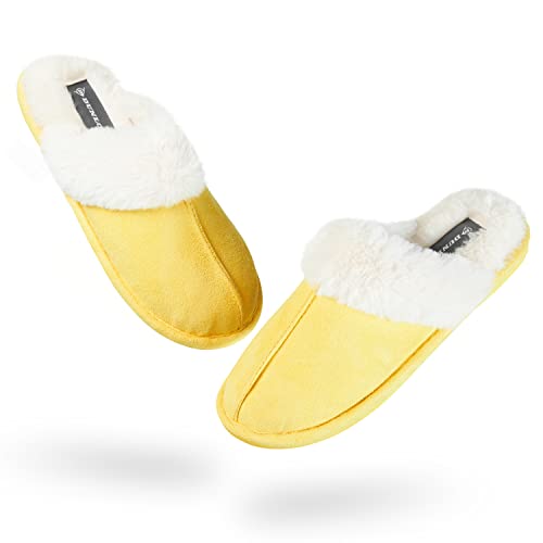 DUNLOP Hausschuhe Damen Plüsch, Flauschige Pantoffeln Damen, Antirutsch Sohle und Memory Foam (37 EU, Gelb, numeric_37) von DUNLOP