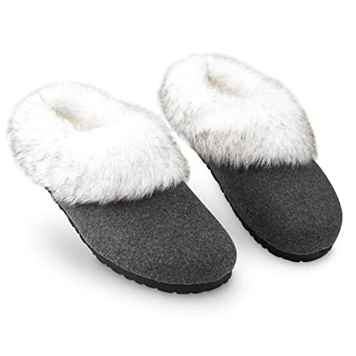 DUNLOP Hausschuhe Damen Plüsch, Pantoffeln Damen mit Anti-Rutsch Sohle, 37-41 (38 EU, Anthrazit, numeric_38) von DUNLOP